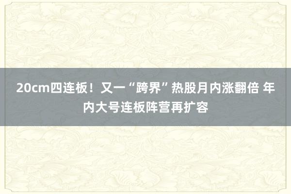 20cm四连板！又一“跨界”热股月内涨翻倍 年内大号连板阵营再扩容