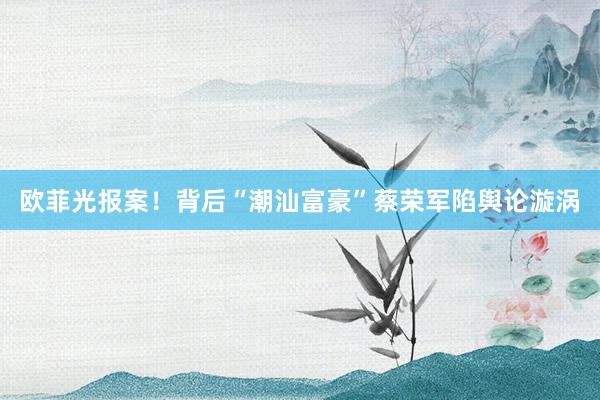 欧菲光报案！背后“潮汕富豪”蔡荣军陷舆论漩涡