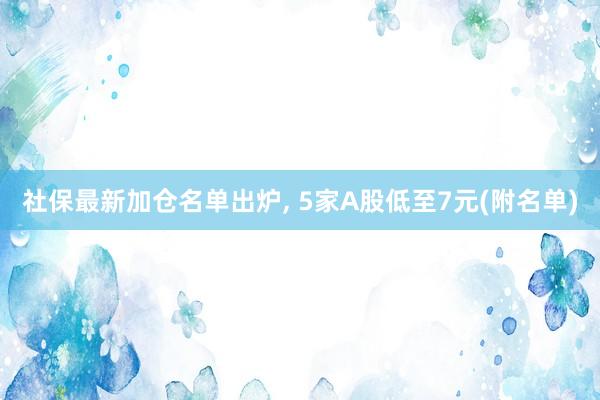 社保最新加仓名单出炉, 5家A股低至7元(附名单)