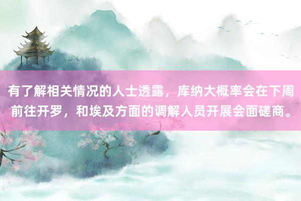 有了解相关情况的人士透露，库纳大概率会在下周前往开罗，和埃及方面的调解人员开展会面磋商。