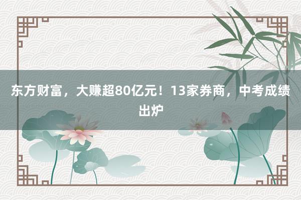 东方财富,大赚超80亿元!13家券商,中考成绩出炉