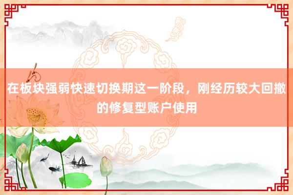 在板块强弱快速切换期这一阶段，刚经历较大回撤的修复型账户使用